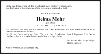 Traueranzeige von Helma Mohr von Mücker Stimme