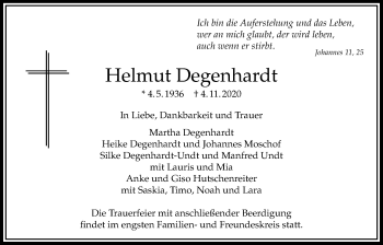 Traueranzeige von Helmut Degenhardt von Bad Vilbel/Karben