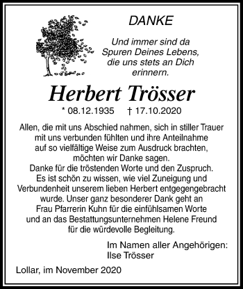 Traueranzeige von Herbert Trösser von Giessener Allgemeine, Alsfelder Allgemeine