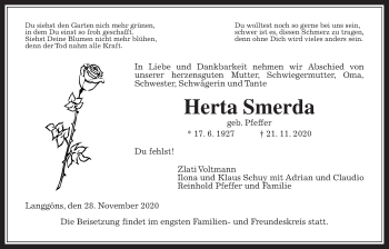 Traueranzeige von Herta Smerda von Giessener Allgemeine, Alsfelder Allgemeine