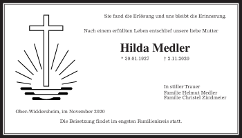 Traueranzeige von Hilda Medler von Wetterauer Zeitung