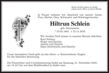 Traueranzeige von Hiltrun Schlein von Wetterauer Zeitung