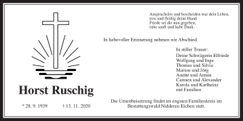 Traueranzeige von Horst Ruschig von Wetterauer Zeitung