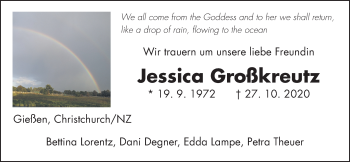 Traueranzeige von Jessica Großkreutz von Giessener Allgemeine, Alsfelder Allgemeine