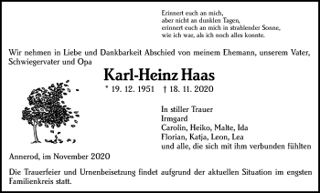 Traueranzeige von Karl-Heinz Haas von Giessener Allgemeine, Alsfelder Allgemeine