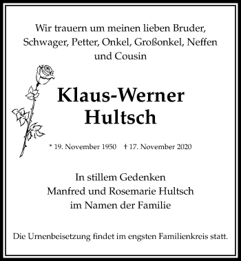 Traueranzeige von Klaus-Werner Hultsch von Bad Vilbel/Karben