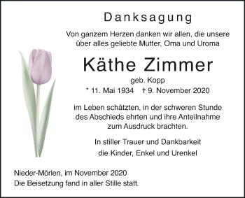 Traueranzeige von Kähe Zimmer von Wetterauer Zeitung