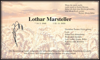 Traueranzeige von Lothar Marsteller von Giessener Allgemeine, Alsfelder Allgemeine