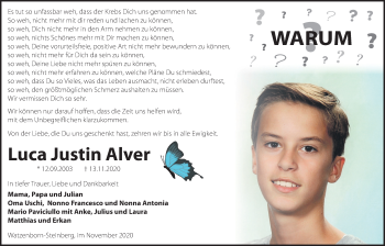 Traueranzeige von Luca Justin Alver von Giessener Allgemeine, Alsfelder Allgemeine