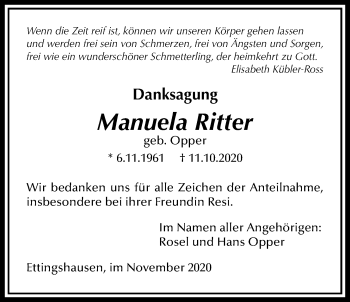 Traueranzeige von Manuela Ritter von Licher Wochenblatt