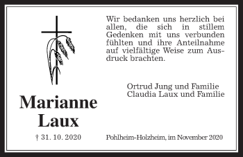Traueranzeige von Marianne Laux von Pohlheimer Nachrichten
