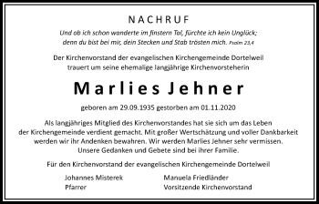 Traueranzeige von Marlies Jehner von Bad Vilbel/Karben