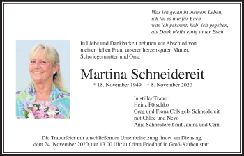 Traueranzeige von Martina Schneidereit von Bad Vilbel/Karben