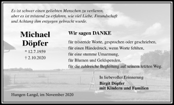 Traueranzeige von Michael Döpfer von Licher Wochenblatt