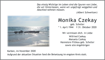 Traueranzeige von Monika Czekay von Bad Vilbel/Karben