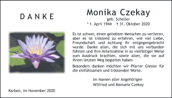 Traueranzeige von Monika Czekay von Wetterauer Zeitung