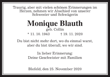 Traueranzeige von Monique Blauth von Wetterauer Zeitung