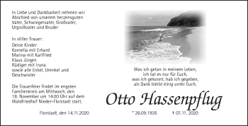Traueranzeige von Otto Hassenpflug von Wetterauer Zeitung