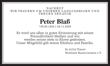 Traueranzeige von Peter Blaß von Wetterauer Zeitung