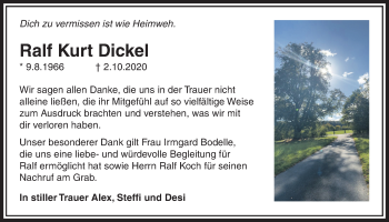 Traueranzeige von Ralf Kurt Dickel von Licher Wochenblatt