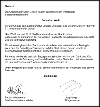 Traueranzeige von Sebastian Weiß von Giessener Allgemeine, Alsfelder Allgemeine