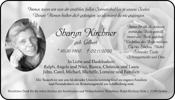 Traueranzeige von Sharyn Kirchner von Giessener Allgemeine, Alsfelder Allgemeine