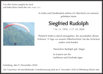 Traueranzeige von Siegfried Rudolph von Giessener Allgemeine, Alsfelder Allgemeine
