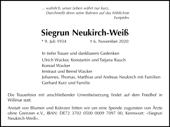 Traueranzeige von Siegrun Neukirch-Weiß von Giessener Allgemeine, Alsfelder Allgemeine