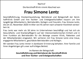 Traueranzeige von Simone Lentz von Wetterauer Zeitung