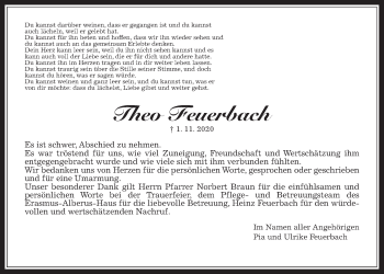 Traueranzeige von Theo Feuerbach von Wetterauer Zeitung