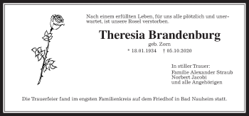 Traueranzeige von Theresia Brandenburg von Wetterauer Zeitung