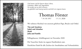Traueranzeige von Thomas Förster von Giessener Allgemeine, Alsfelder Allgemeine