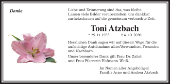 Traueranzeige von Toni Atzbach von Pohlheimer Nachrichten