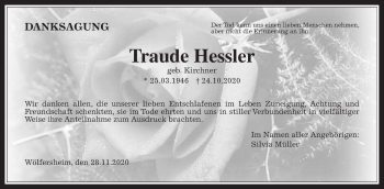 Traueranzeige von Traude Hessler von Wetterauer Zeitung
