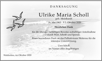 Traueranzeige von Ulrike Maria Scholl von Wetterauer Zeitung