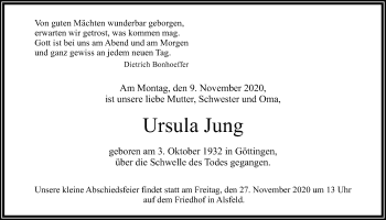 Traueranzeige von Ursula Jung von Alsfelder Allgemeine