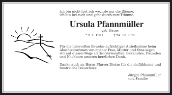 Traueranzeige von Ursula Pfannmüller von Wetterauer Zeitung