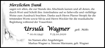 Traueranzeige von Ursula Wagner von Wetterauer Zeitung