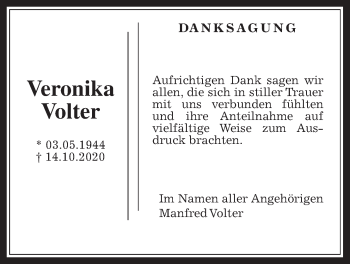 Traueranzeige von Veronika Volter von Wetterauer Zeitung