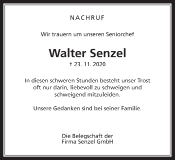 Traueranzeige von Walter Senzel von Wetterauer Zeitung