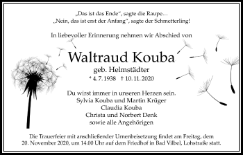 Traueranzeige von Waltraud Kouba von Bad Vilbel/Karben