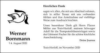 Traueranzeige von Werner Bornmann von Licher Wochenblatt