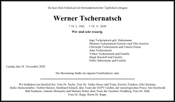 Traueranzeige von Werner Tschernatsch von Giessener Allgemeine, Alsfelder Allgemeine