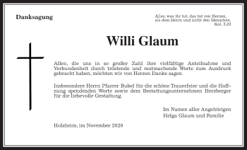 Traueranzeige von Willi Glaum von Pohlheimer Nachrichten