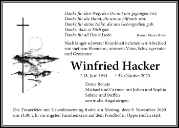 Traueranzeige von Winfried Hacker von Wetterauer Zeitung