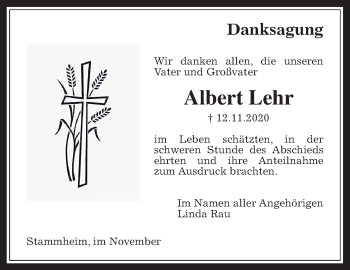 Traueranzeige von Albert Lehr von Wetterauer Zeitung