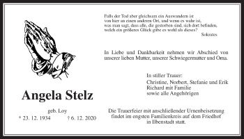 Traueranzeige von Angela Stelz von Wetterauer Zeitung