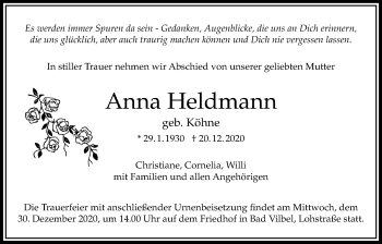 Traueranzeige von Anna Heldmann von Bad Vilbel/Karben