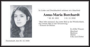 Traueranzeige von Anna-Maria Borchardt von Wetterauer Zeitung, Giessener Allgemeine, Alsfelder Allgemeine