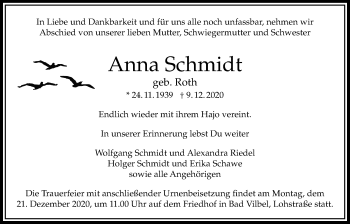 Traueranzeige von Anna Schmidt von Bad Vilbel/Karben